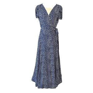 NWT Free People | Women's Blue White Animal Leopard Print Wrap Maxi Dress Size M